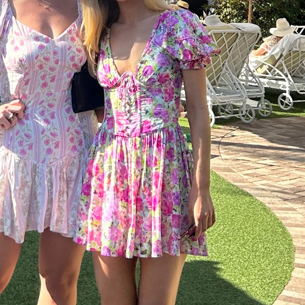 For Love & Lemons Paulina Silk Floral Mini Dress